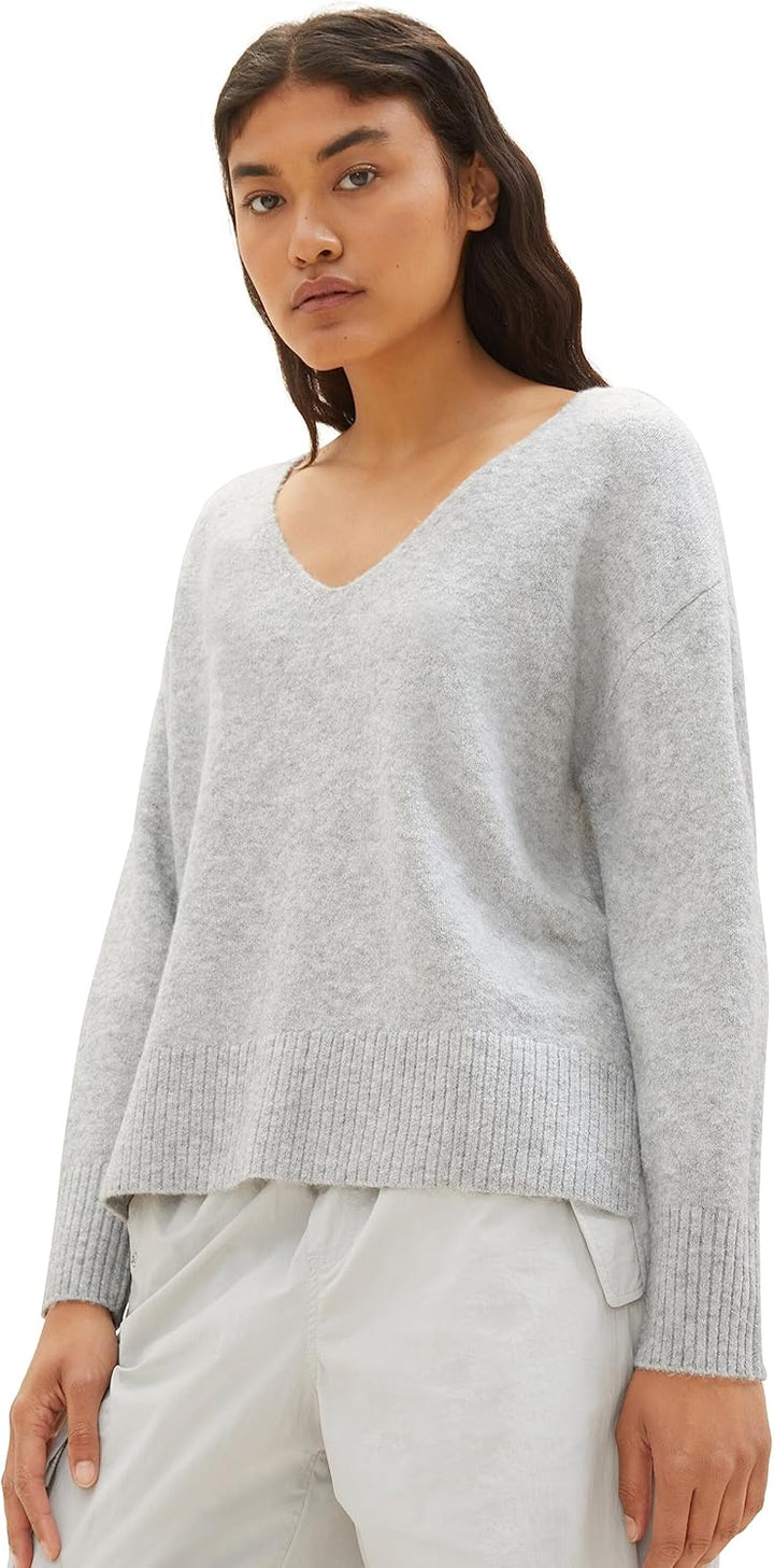 Tom Tailor Denim Damen 1038392 Basic Pullover mit V-Ausschnitt (1er Pack) XS 32510 - Basic Light Gre