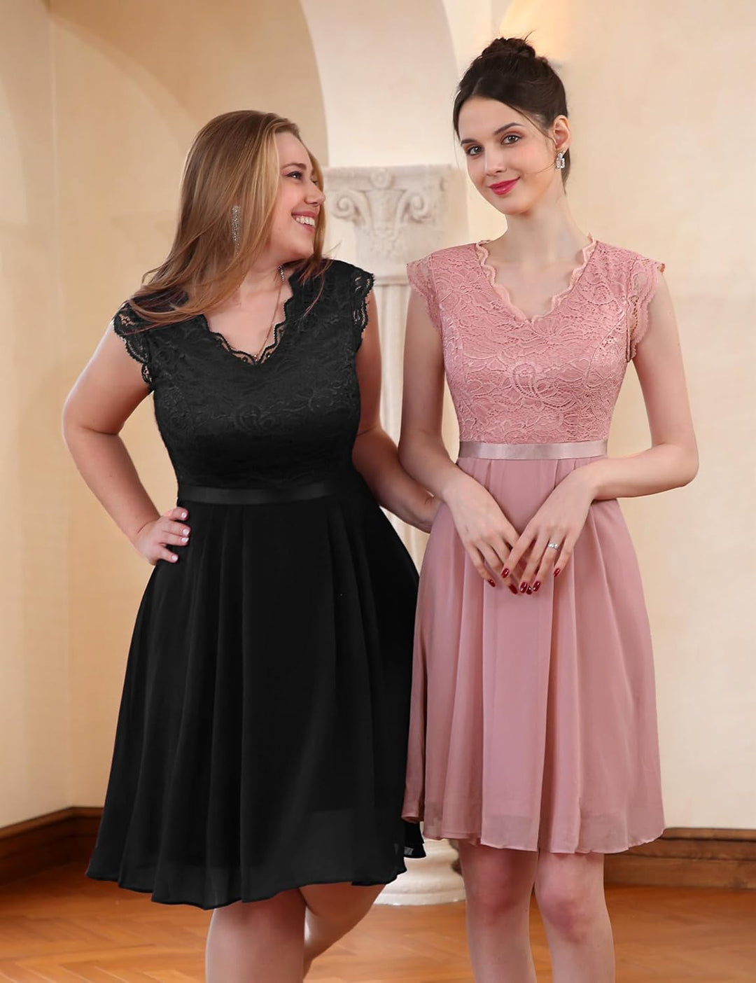 Dressystar Damen Ballkleid Maxi Lang Abendkleider Elegant für Hochzeit Spitzen Cocktailkeid S Kurz-s