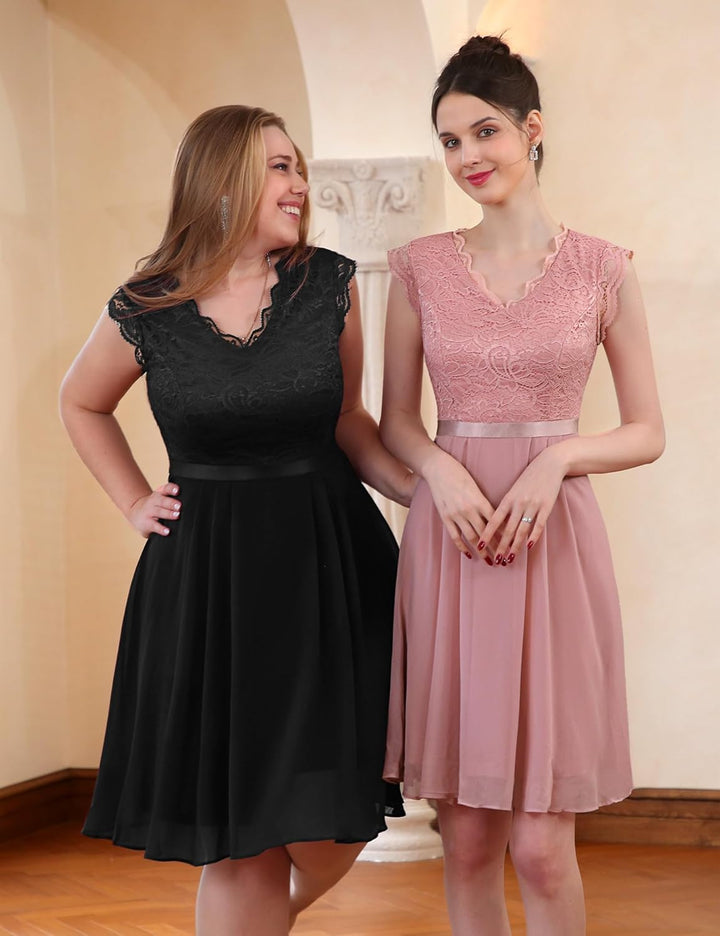 Dressystar Damen Ballkleid Maxi Lang Abendkleider Elegant für Hochzeit Spitzen Cocktailkeid S Kurz-s