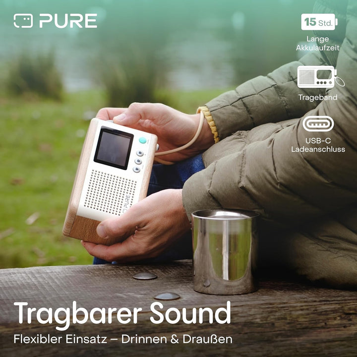 Pure Classic Mini Tragbares Digitalradio – DAB+ & UKW-Radio – Bluetooth 5.3 – 15 Stunden Akkulaufzei