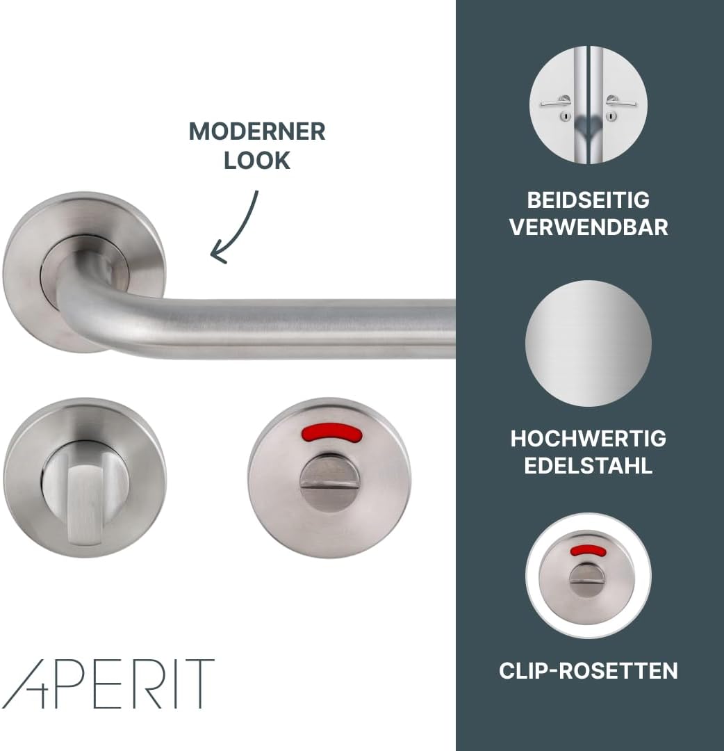 Aperit Türgriff aus Edelstahl - Türklinke Paar mit WC Verriegelung - Drückergarnitur für Innentüren