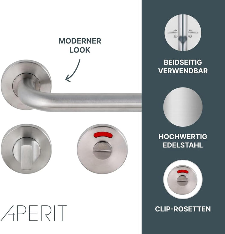 Aperit Türgriff aus Edelstahl - Türklinke Paar mit WC Verriegelung - Drückergarnitur für Innentüren
