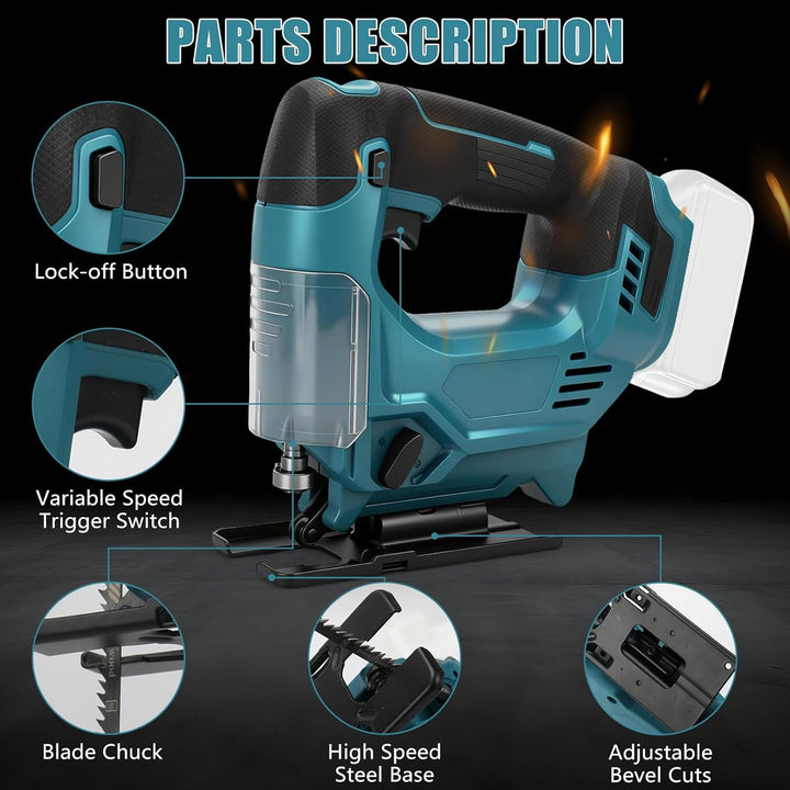 Stichsäge Kompatibel mit Makita 18V Akkus, Bürstenlose Pendelhub Stichsäge, 26 mm Hubhöhe 45° Schräg