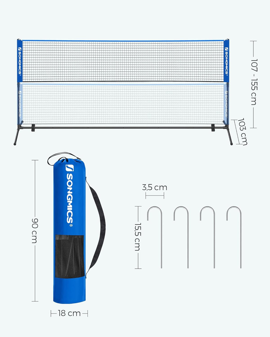 SONGMICS Badmintonnetz, faltbar, einfach zu montieren, leicht zu transportieren, höhenverstellbar (1
