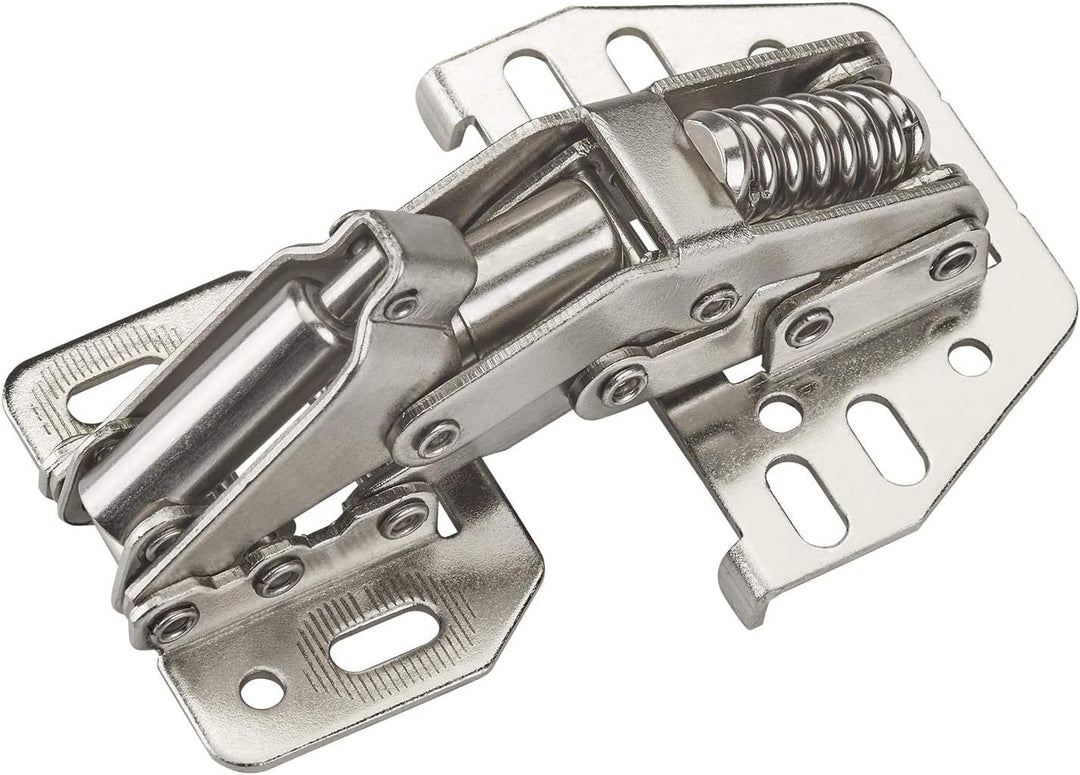 10 Stück JUNKER Aufschraubscharniere 90° mit SoftClose und Montageanschlag (Stahl, vernickelt, verst