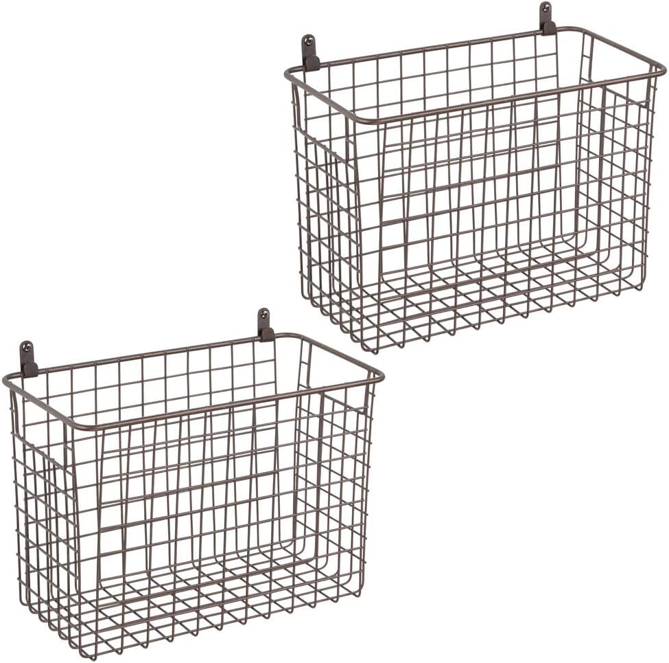 mDesign 2er-Set Wandregal aus Metall – grosser Ablagekorb für Flur, Schlafzimmer und andere Räume –