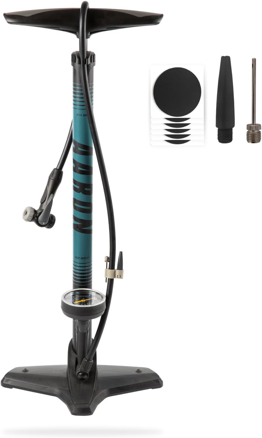 AARON Sport One – Fahrradpumpe für alle Ventile mit Manometer - Standpumpe für Rennrad, E-Bike, Moun