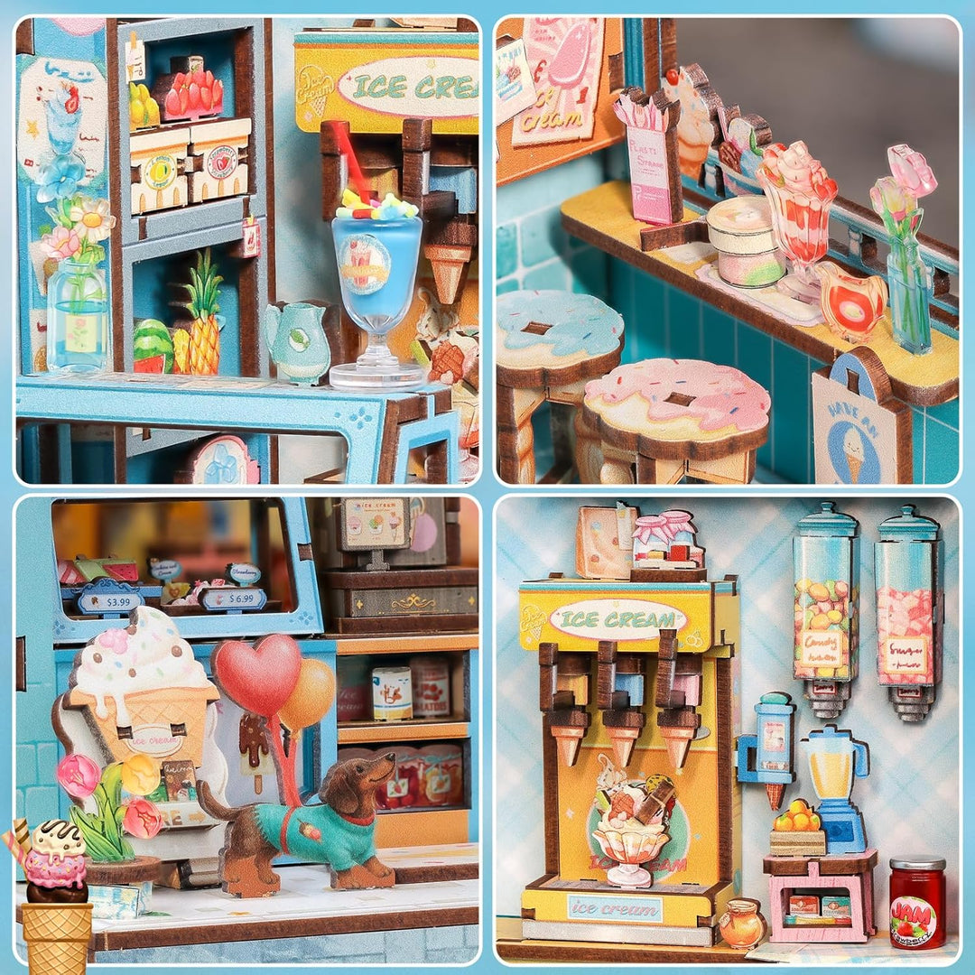CUTEBEE Book Nook Kit - Holz Miniatur Haus Bausatz Eiscreme-Thema Stil - DIY Bastelset Minihaus für