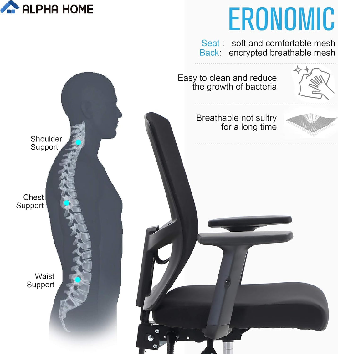 ALPHA HOME Bürostuhl Ergonomischer Schreibtischstuhl Höhenverstellbar Drehstuhl Ergonomisch Computer