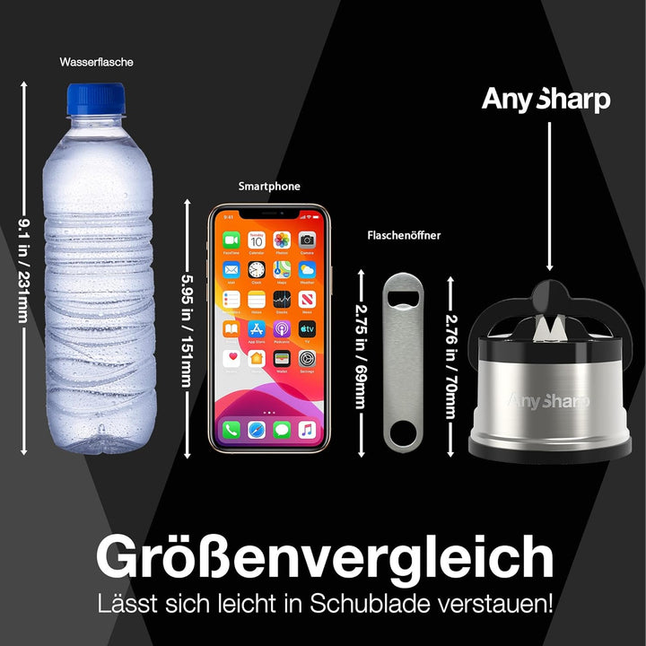 AnySharp Pro Messerschärfer (Metall) mit Saugnapf, Gebürstetes Metall Metall Pro Geschenkbox Gebürst