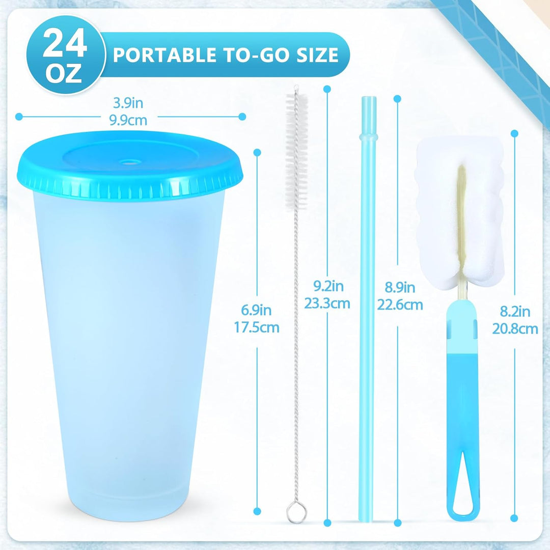 6 Stück Plastikbecher Trinkbecher Becher mit Deckel & Strohhalm Abdeckung - 710ml Mehrweg Tasse Farb