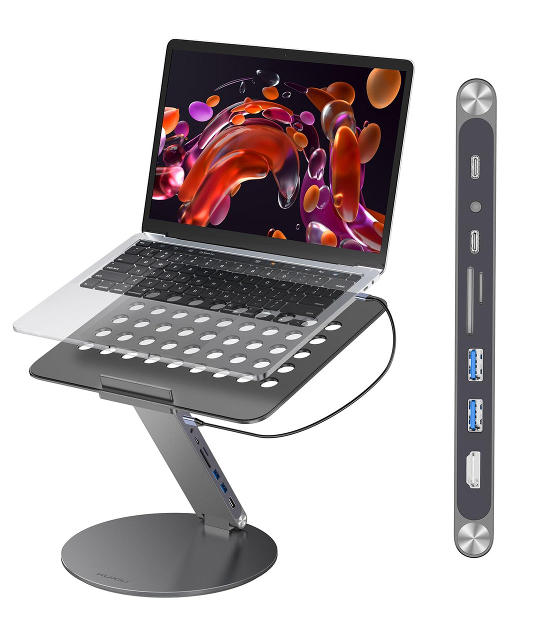 KU XIU Verstellbar Laptop Ständer mit 8-in-1 Dockingstation, Aluminium Laptop Halterung mit USB HUB