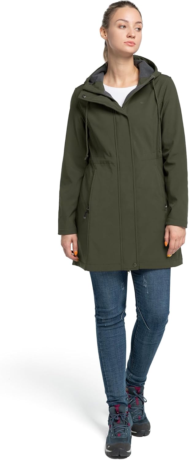 33,000ft Damen Leichte Wasserdichte Softshell Regenjacke Lange Funktionsjacke Übergangsjacke Windjac