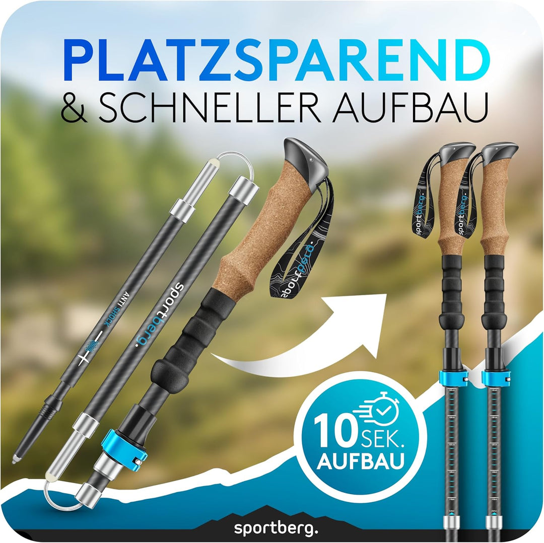 Wanderstöcke faltbar Carbon/Aluminium – Leichte Teleskop Nordic Walking Stöcke Damen/Herren geeignet