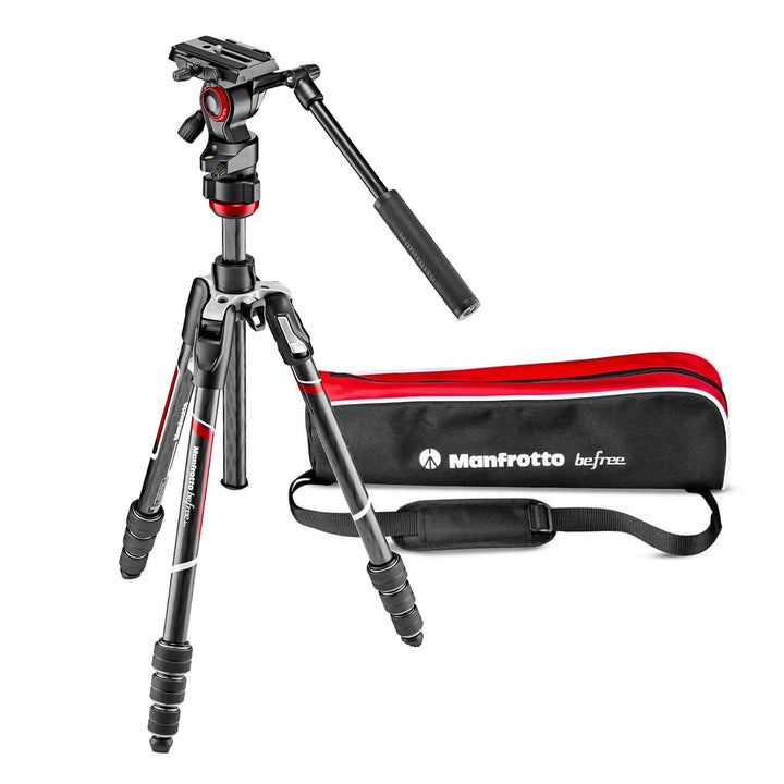 Manfrotto Befree Live Carbon Reisestativ Twist (Drehverschluss) mit Fluid-Video Kopf inkl. Tasche (T