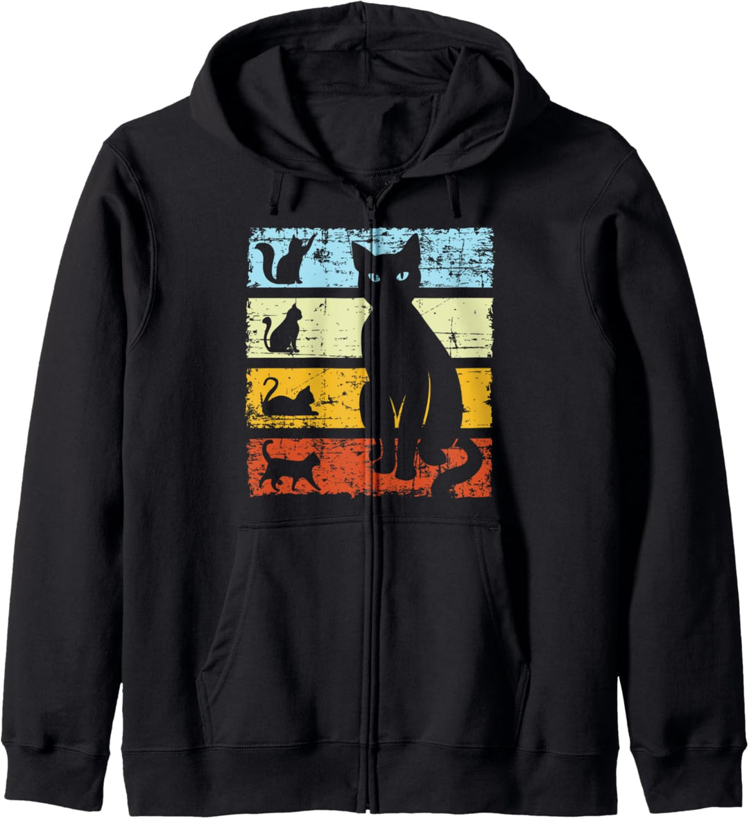 Süsse Retro Vintage Katzen Sonnenuntergang Katze Silhouette Kapuzenjacke