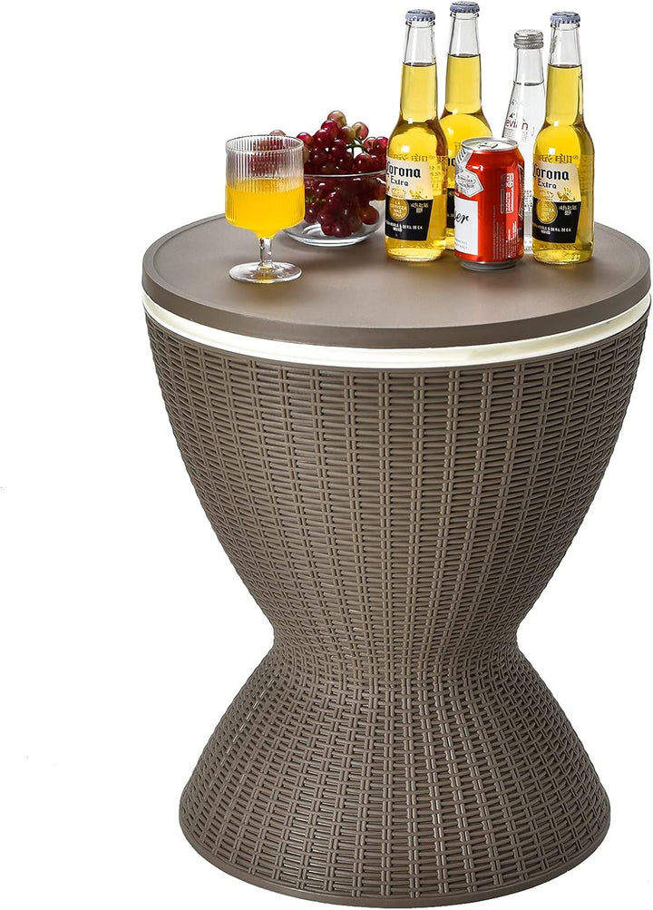 RELAX4LIFE 3 in 1 Beistelltisch mit abnehmbarem Deckel, Gartentisch Höhenverstellbar, 30 L Getränkek