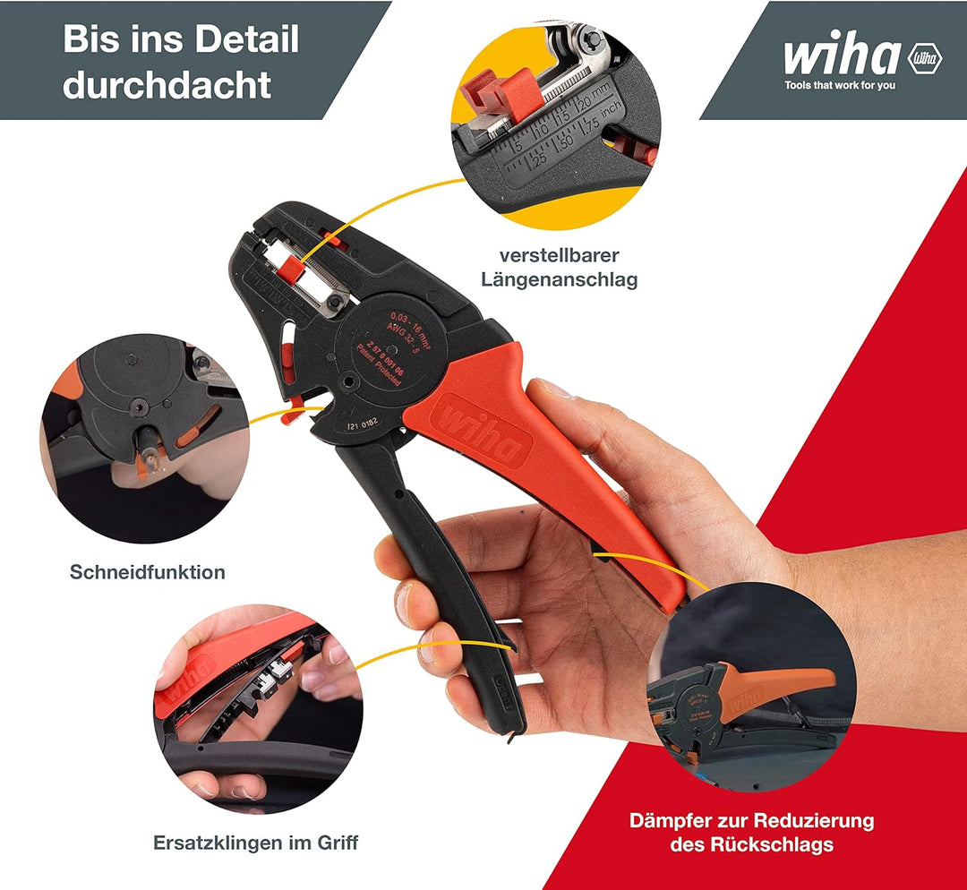 Wiha Abisolierwerkzeug automatisch (42062) Abisolierzange 200 mm I Kabelabzieher bis 16 mm² I Werkze