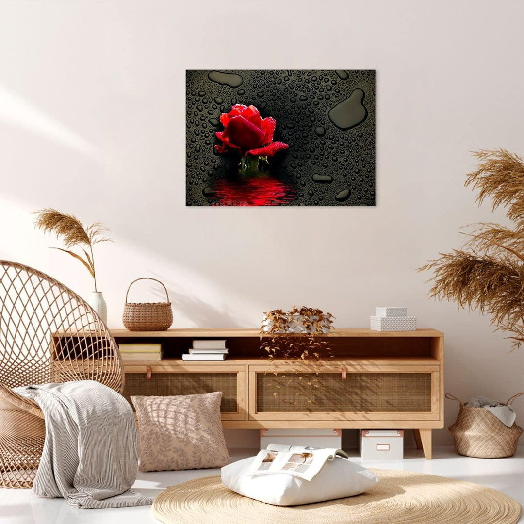 Bilder auf Leinwand Blume rote rose wasser tau Leinwandbild 70x50cm Wandbilder Dekoration Wohnzimmer