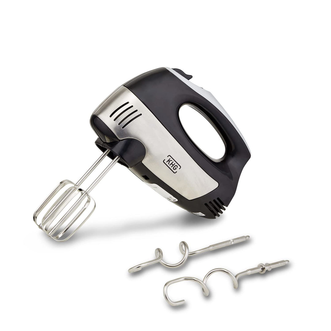 KHG Elektrischer Handmixer HM-305 SE Edelstahl 300 Watt | Handrührer mit 5 Geschwindigkeiten und Tur