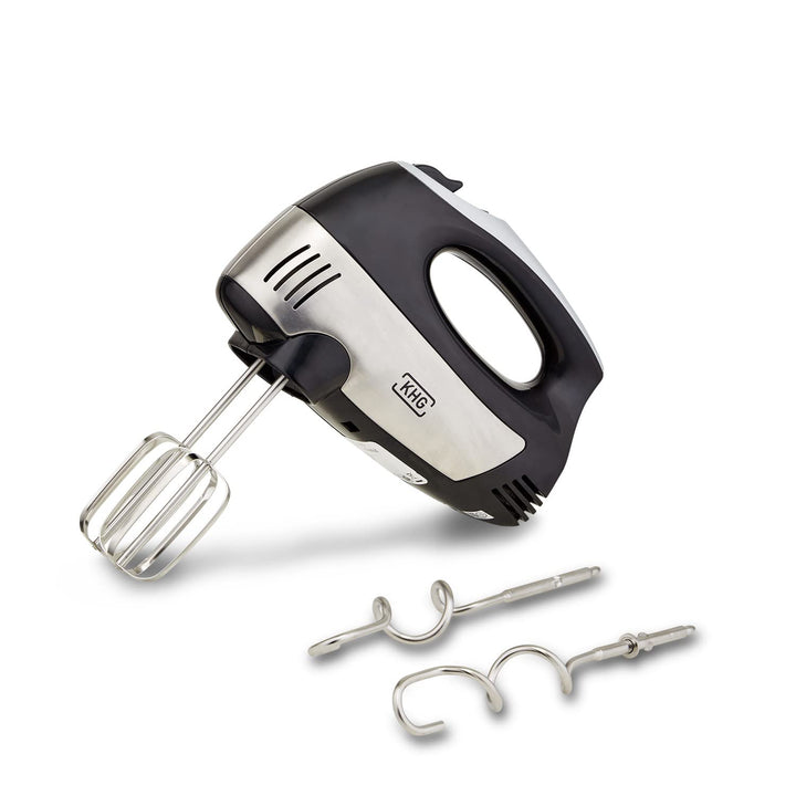 KHG Elektrischer Handmixer HM-305 SE Edelstahl 300 Watt | Handrührer mit 5 Geschwindigkeiten und Tur