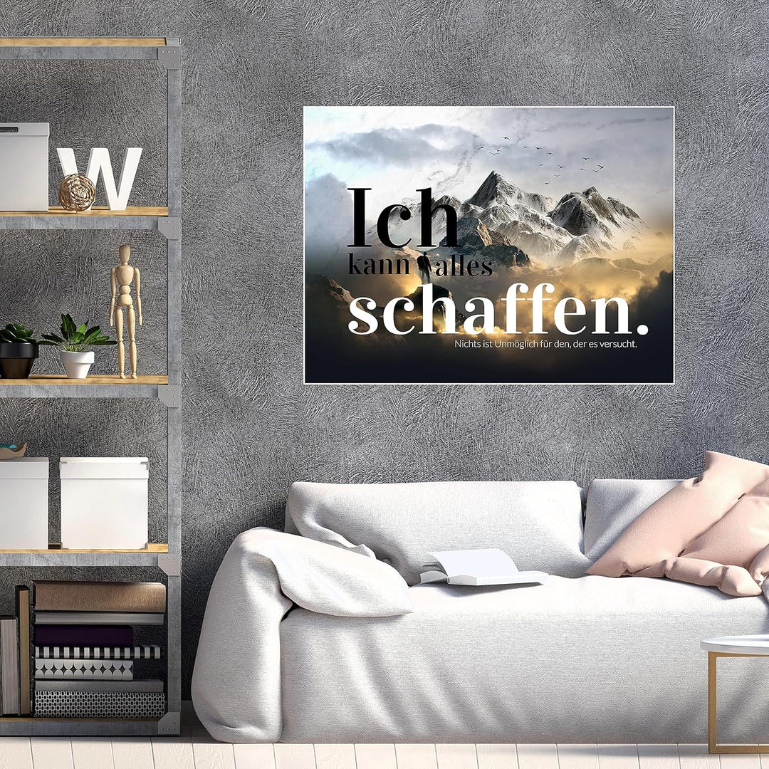 wandmotiv24 Poster als Wanddeko, Grösse 80x60cm, Ich kann Alles schaffen, Berge, Moderne Wanddeko, W