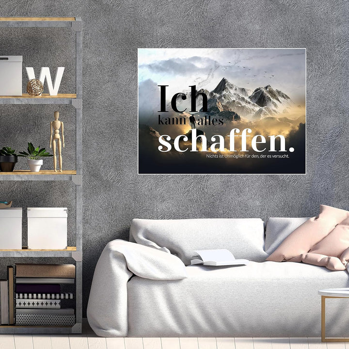 wandmotiv24 Poster als Wanddeko, Grösse 80x60cm, Ich kann Alles schaffen, Berge, Moderne Wanddeko, W