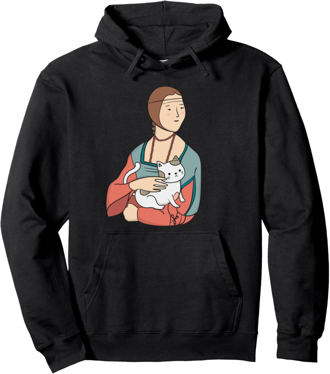 Komisch Katze Malerei Kunst Parodie Dame mit einem Hermelin Pullover Hoodie