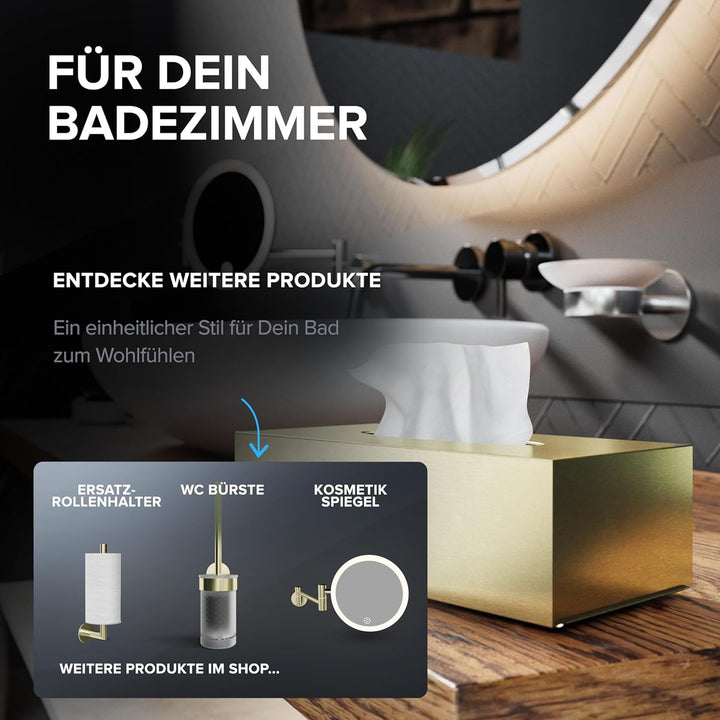 ovimar Kosmetiktücher Box Uttakleiv | aus edlem Edelstahl | Gold | Taschentuchspender, Papierhandtuc