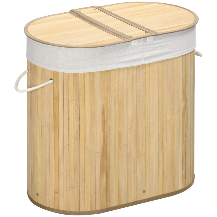 HOMCOM Wäschekorb 100L Wäschebox mit Deckel, Griff Wäschesortierer Wäschesammler mit 2 Abschnitten,