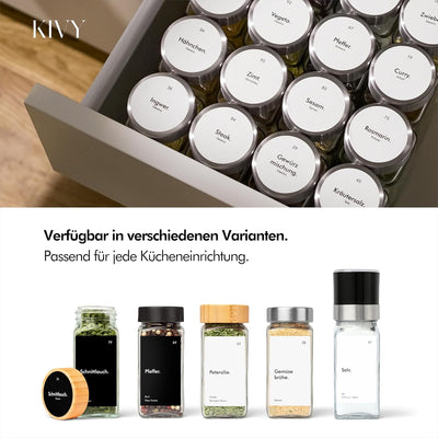 KIVY Gewürzgläser mit Streueinsatz [24x 120ml] + 240 Wasserfeste Label - Gewürzgläser eckig - Gewürz