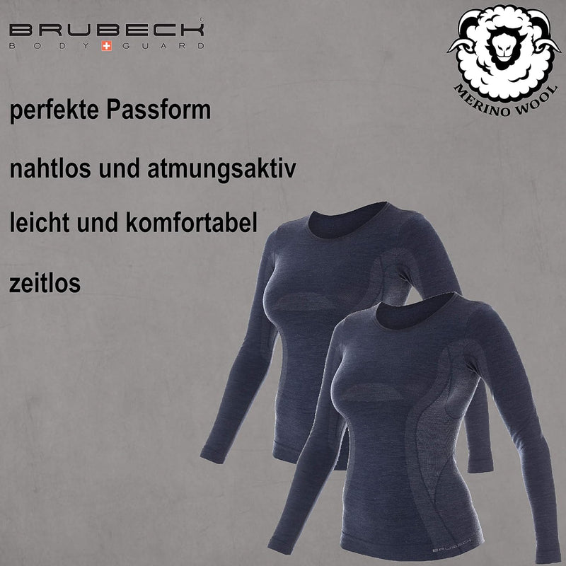 BRUBECK Damen Funktionsshirt Langarm | 41% Merino-Wolle | Atmungsaktiv | Funktionsunterwäsche | Atmu