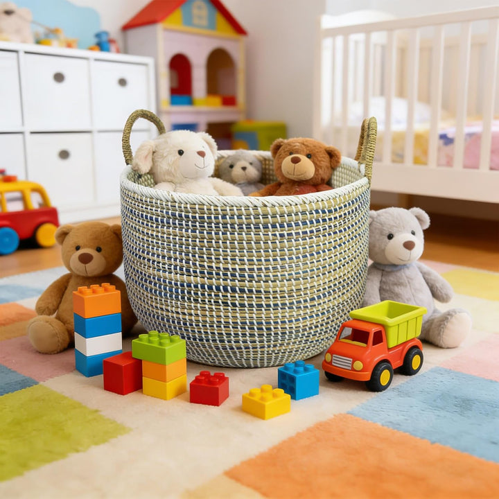 3-teilig Handgefertigter Seegras Aufbewahrungskorb-Set aus Vietnam, 31.5L/17.4L/8.4L, Wäschekorb mit