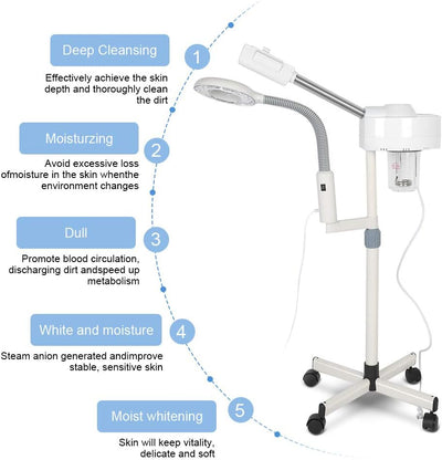 Cocoarm 2 in 1 Professionelle Gesichtsdampfer und 5X LED Lupenleuchte Dampfgerät Bedampfer mit Lupen