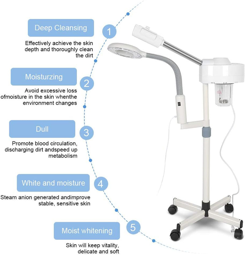 Cocoarm 2 in 1 Professionelle Gesichtsdampfer und 5X LED Lupenleuchte Dampfgerät Bedampfer mit Lupen