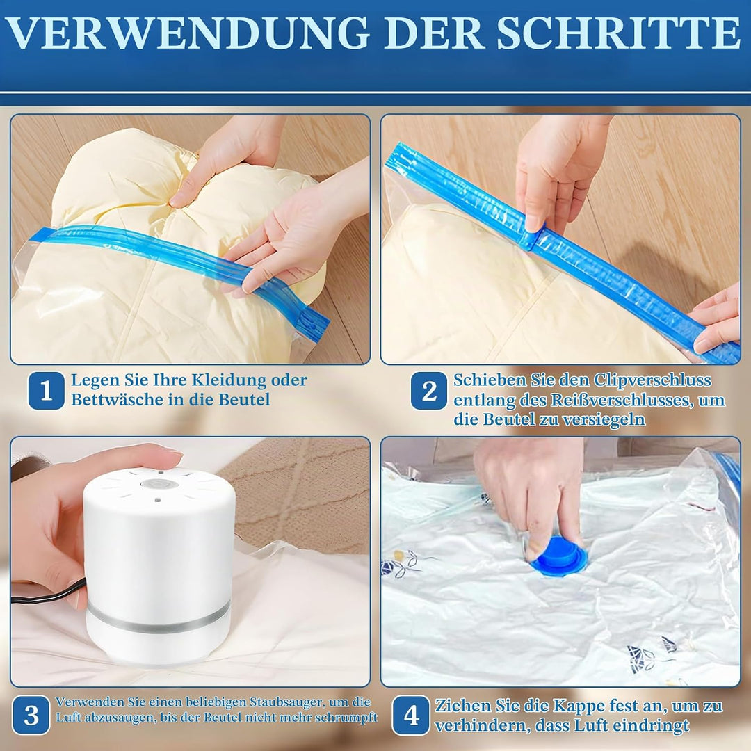 Vakuumbeutel für Kleidung mit Elektrischer Luftpumpe, 12 Stück Vakuumbeutel für Bettdecken, 3 Jumbo,