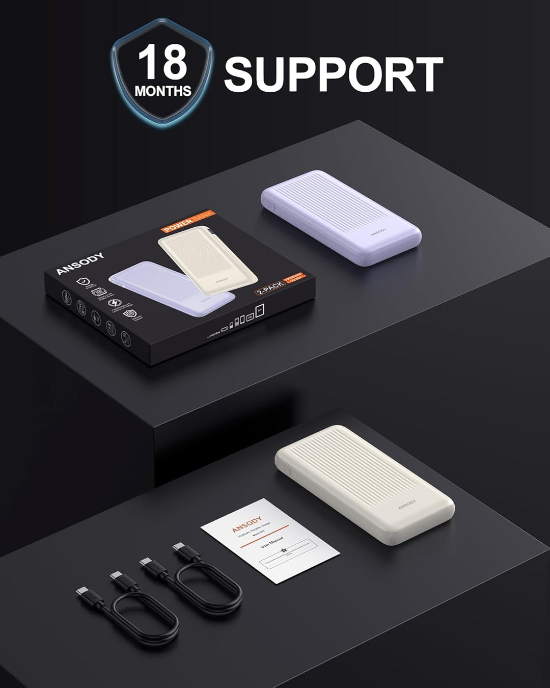 22.5W Power Bank 10000mAh 2 Stück, Akkupack Klein Aber Stark, LED Display kompatibel Externe handyak
