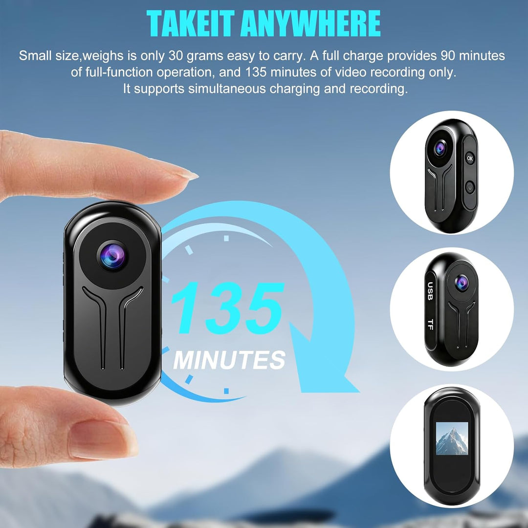 OBEST 360 Action Kamera und 128GB Karte, Mini Action Cam Bodycam Körperkamera mit Display, Magnet Mo