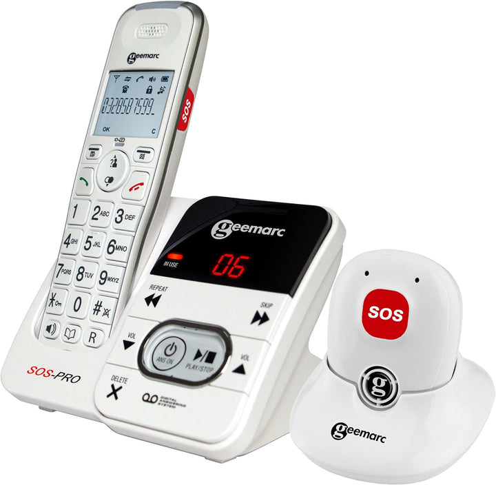 Geemarc Amplidect 295 SOS Pro - Verstärktes schnurloses Telefon und Notruf-Medaillon mit Anrufbeantw