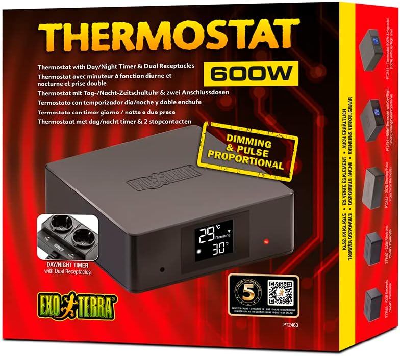 Exo Terra Thermostat mit Tag-/ Nacht-Zeitschaltuhr und Zwei Anschlüssen, steuert Heizgeräte bis zu 3