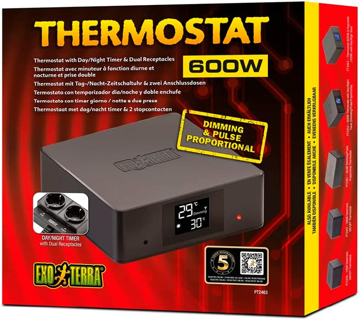 Exo Terra Thermostat mit Tag-/ Nacht-Zeitschaltuhr und Zwei Anschlüssen, steuert Heizgeräte bis zu 3