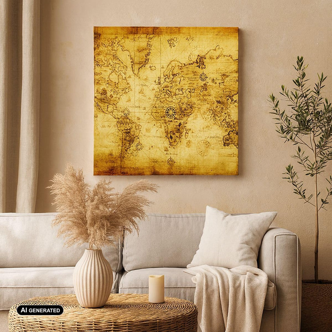 Bilder auf Leinwand Karte Welt Kontinente Leinwandbild mit Rahmen 60x60cm Wandbilder Dekoration Wohn