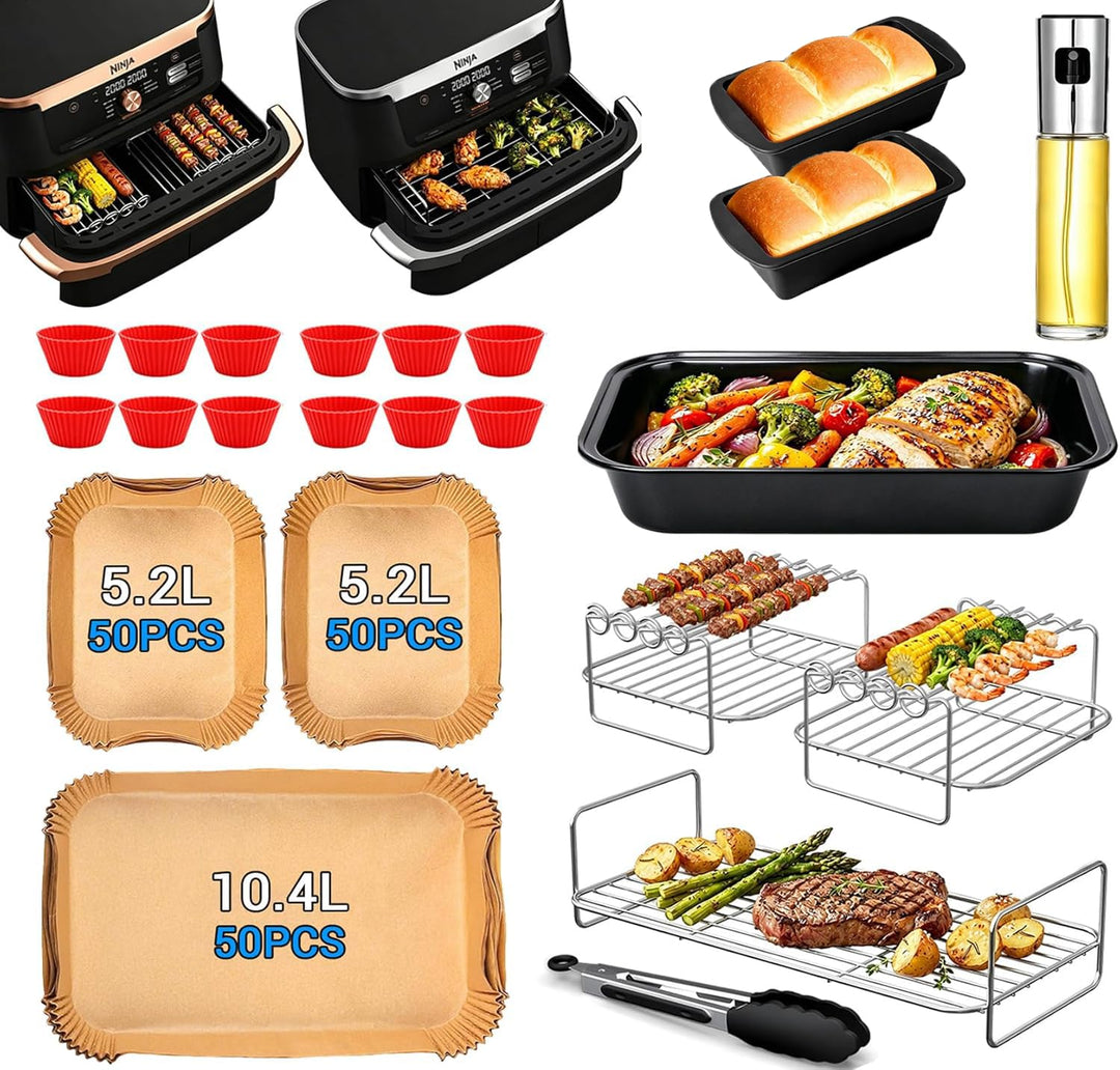 Airfryer Zubehör für Ninja Foodi FlexDrawer Dual Zone AF500EU 10.4L, Grillrost #304 Edelstahl, Backp