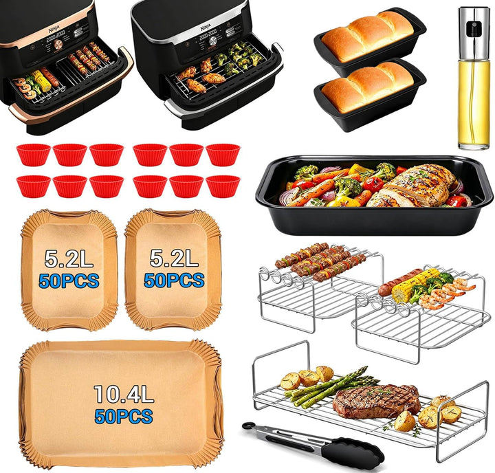 Airfryer Zubehör für Ninja Foodi FlexDrawer Dual Zone AF500EU 10.4L, Grillrost #304 Edelstahl, Backp