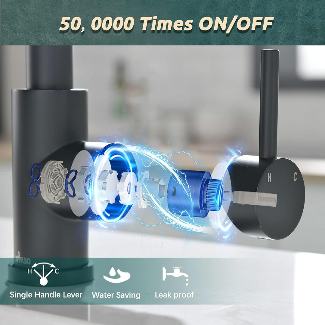 Wasserhahn Küche Schwarz, APPASO Küchenarmatur Ausziehbar 360° Drehbar, Hochdruck Mischbatterie mit