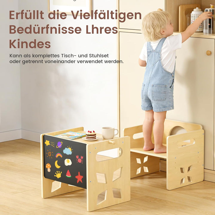 Montessori Tisch Stuhl Set für Kinder-Kindertisch mit Blackboard- Konvertierbar Kleinkindertischset