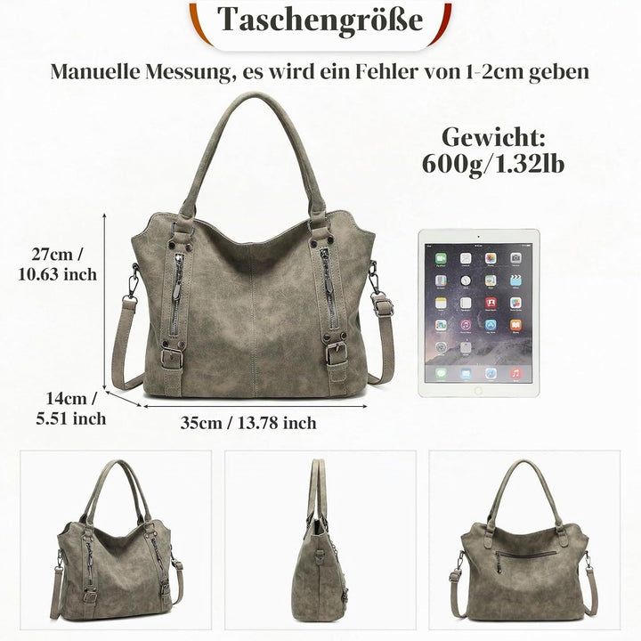 VINBAGGE Damen Handtasche PU Leder Henkeltasche Shopper Tasche Vintage Weiches Umhängetasche Schulte