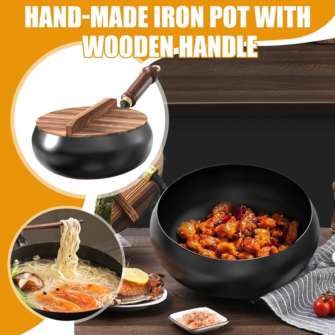 Iron Wok Pan, Hand-Forged Cookware, non--Stick, Anti-Kalding Handle, 24 cm Durchmesser, kompatibel m