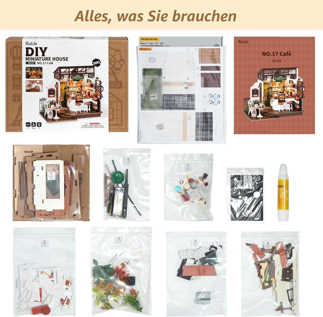 Rolife Puppenhäuser Miniatur Haus Kit mit Möbeln und LED-Licht Puppenhaus Holz Modellbausätze für Er