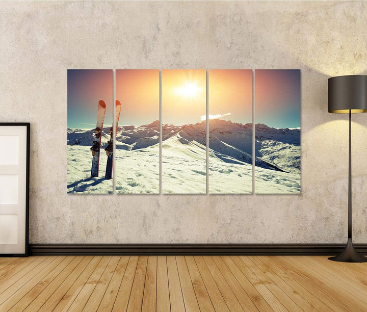 islandburner Bild auf Leinwand Ski Im Schnee Im Gebirge Bilder Wandbilder Poster Leinwand 160x80cm -